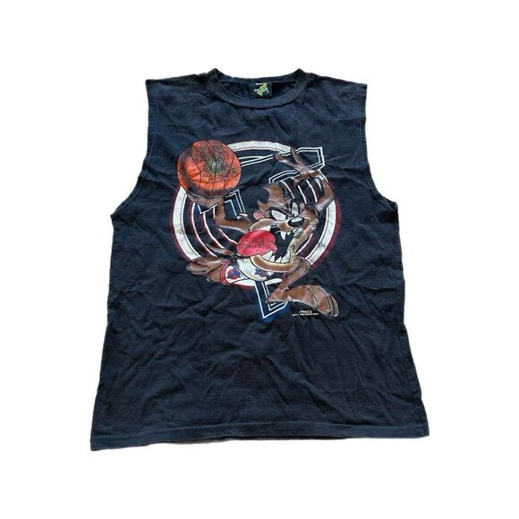 Vintage Space Jam Shirt Mens XL Taz Sleeveless 90s Black Jordan NBA Freeze Movie - Picture 1 of 8